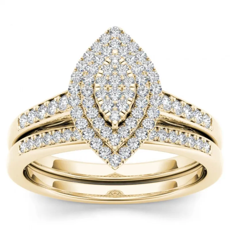 De Couer IGI Certified 14k Yellow Gold 1/3ct TDW Diamond Marquise Shape Halo Engagement Ring Set sold by Zulily