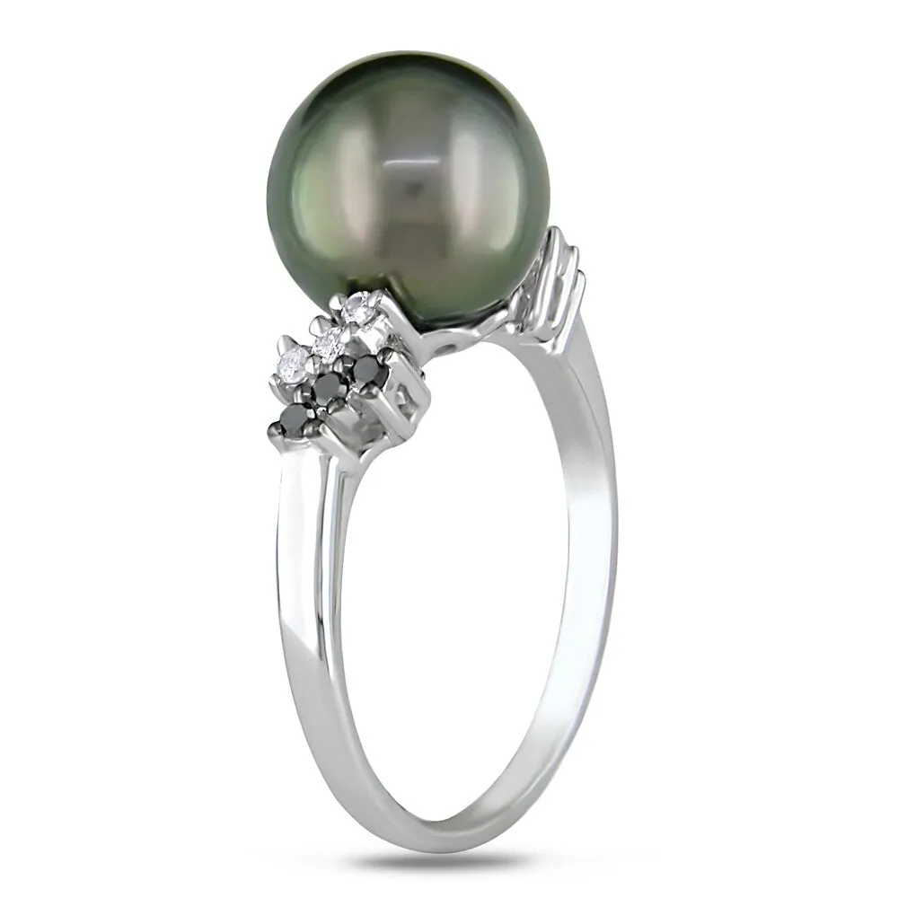 9-10 MM Tahitian Cultured Pearl 1/8ct TDW Black and White Diamond Ring in 10k White Gold by Miadora sold by Zulily product image thumbnail 3