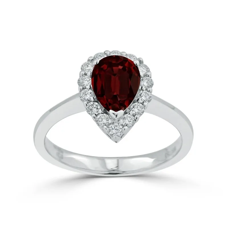 Auriya 1 1/3ct Pear Shape Red Garnet Halo Diamond Engagement Ring 1/3ctw 18K Gold sold by Zulily