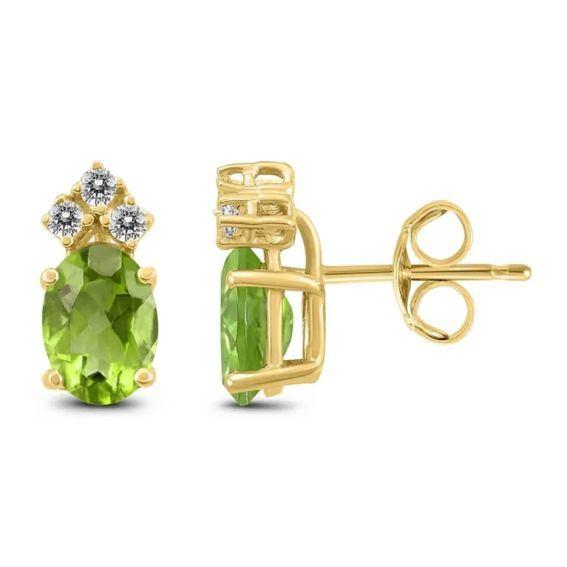 14K Yellow Gold 8x6MM Oval Peridot and Diamond Earrings sold by Zulily