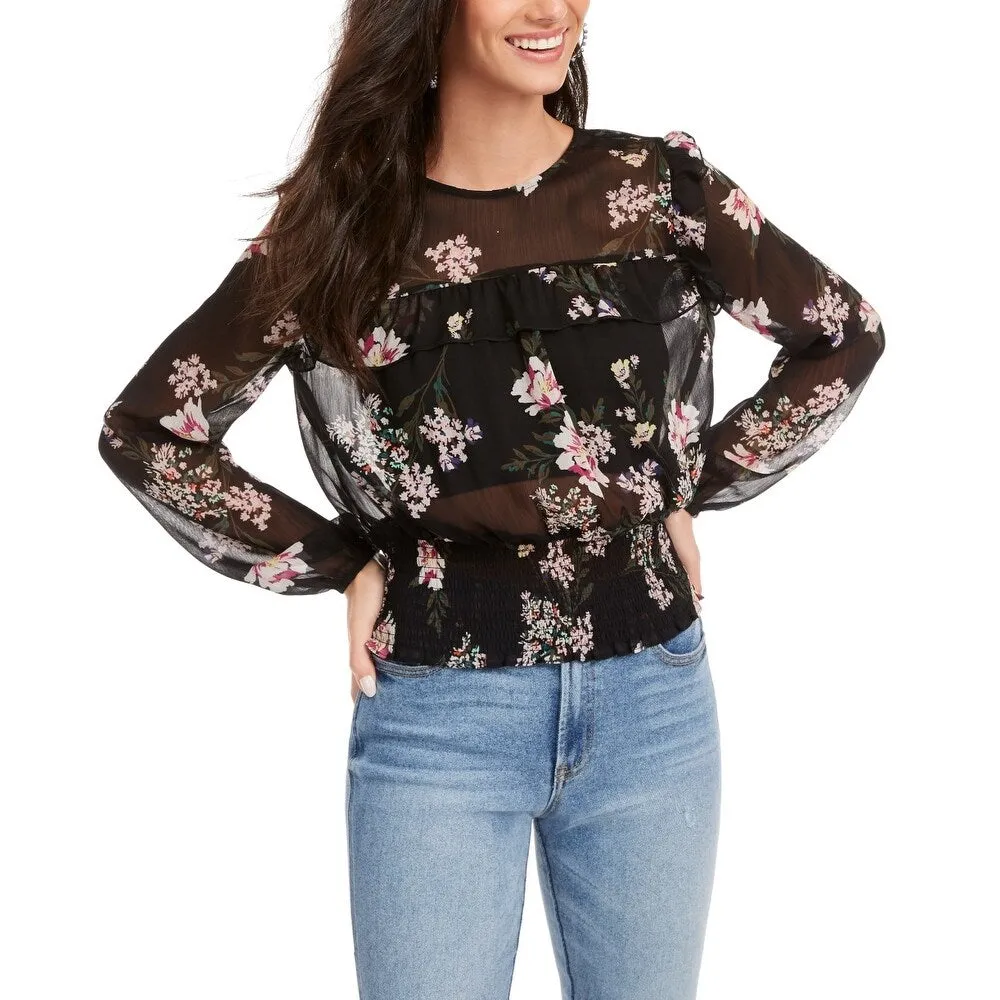 Love Fire Women's Printed Smocked Top Black X-Large sold by Zulily