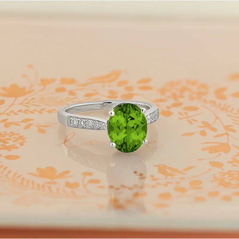 Auriya 3 1/3ct Fancy Oval Peridot and Diamond Engagement Ring 1/4ctw 14k Gold sold by Zulily