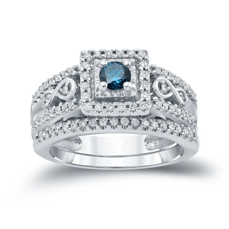 Auriya 3/5ctw Blue Halo Diamond Engagement Ring Set 14k Gold sold by Zulily