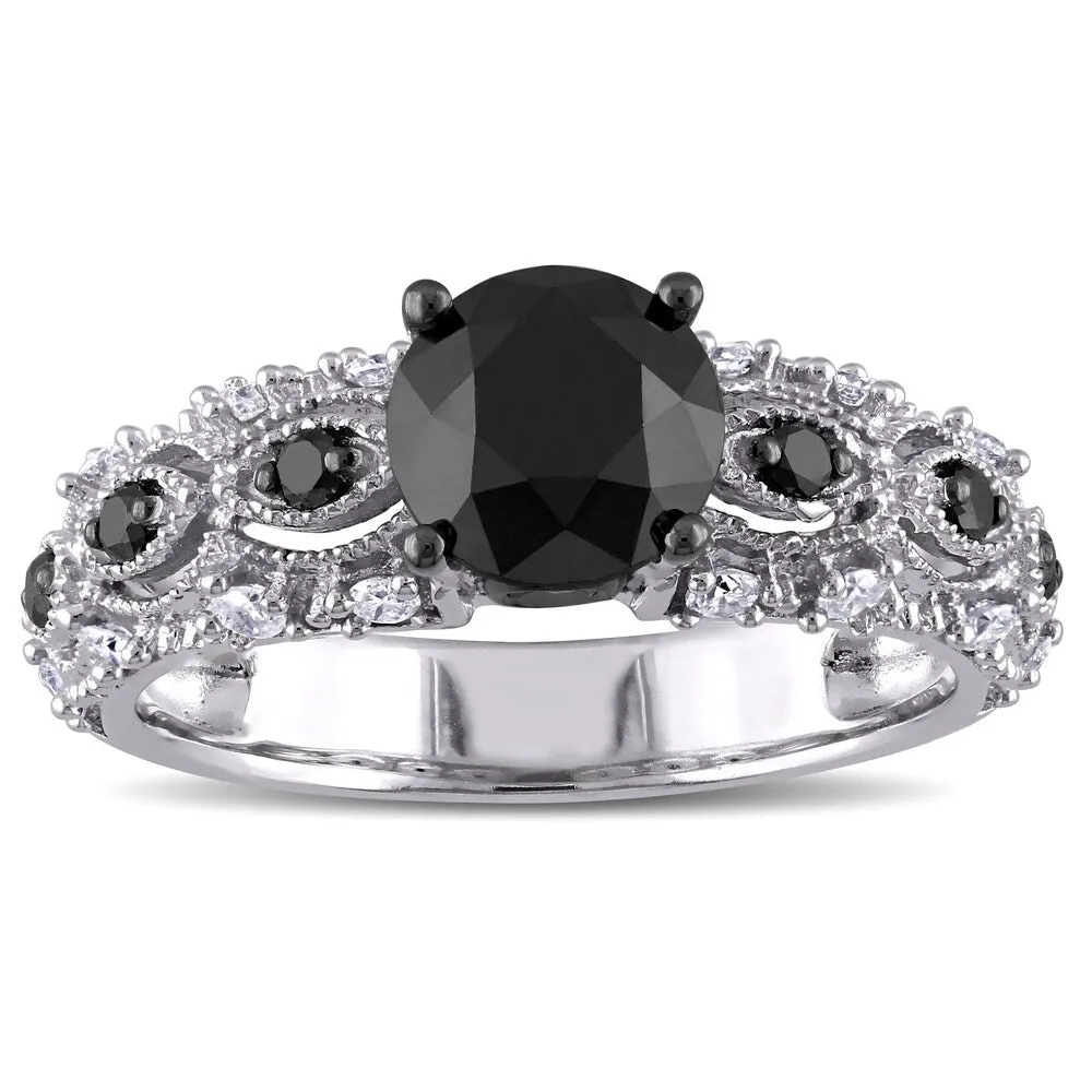 Miadora 10k White Gold 2ct TDW Black and White Diamond Vintage Engagement Ring sold by Zulily product image thumbnail 2
