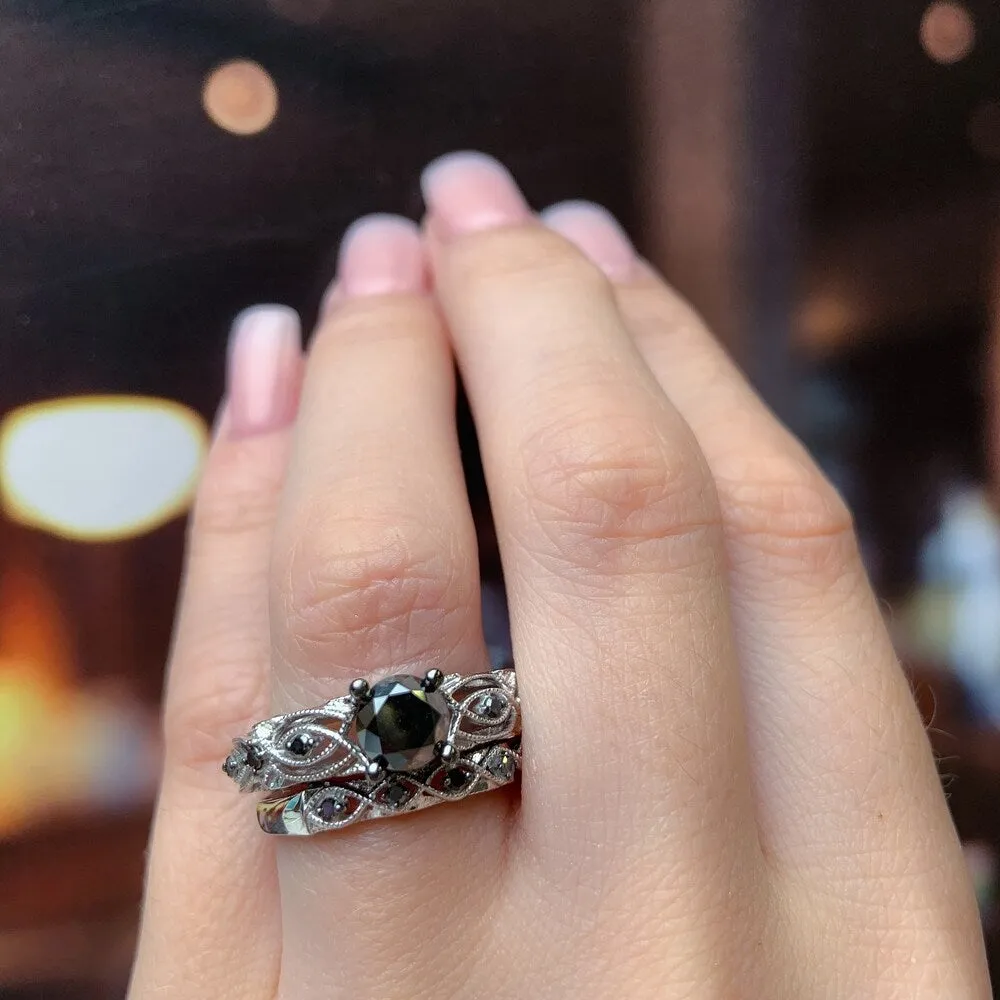 Miadora 10k White Gold 2ct TDW Black and White Diamond Vintage Engagement Ring sold by Zulily product image thumbnail 5