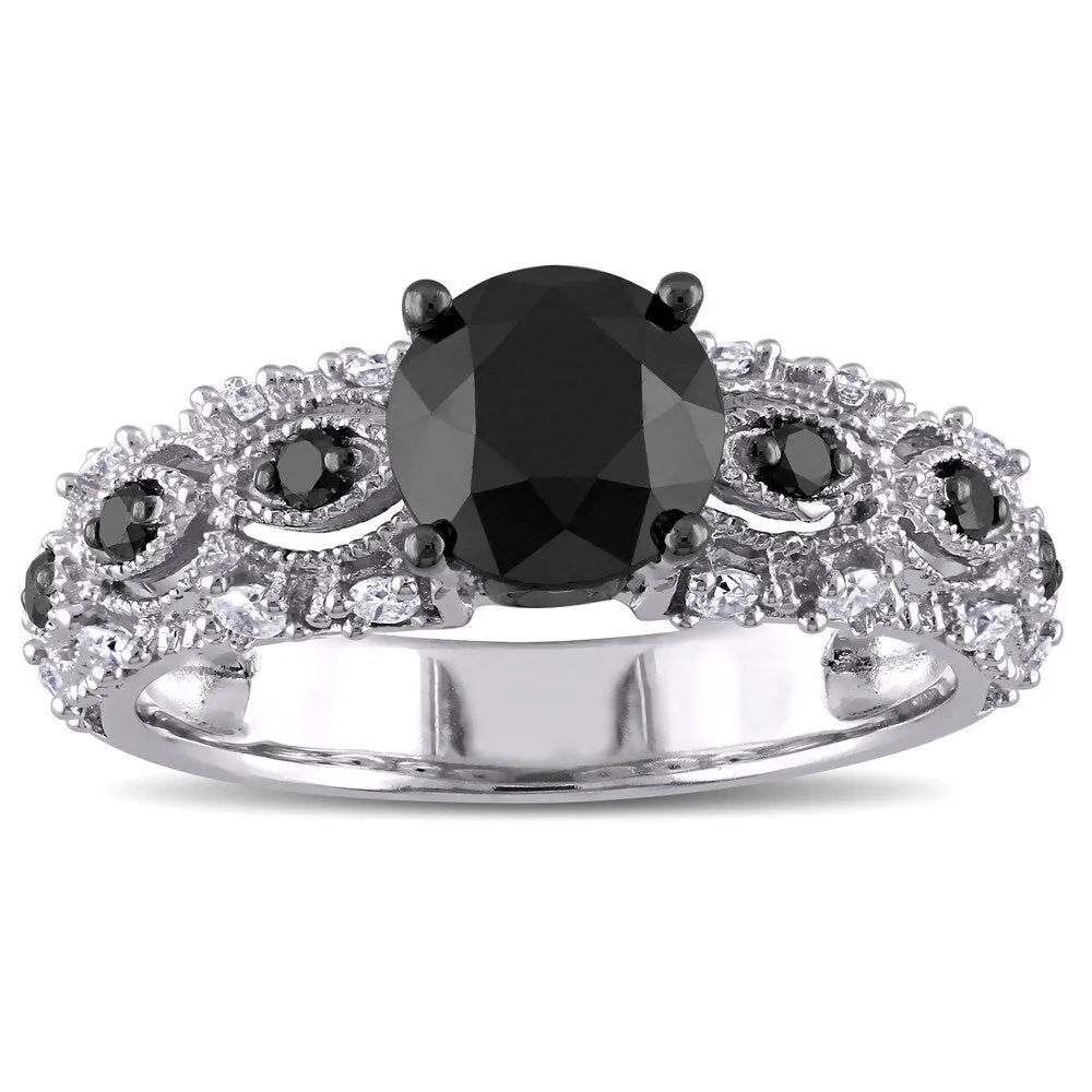 Miadora 10k White Gold 2ct TDW Black and White Diamond Vintage Engagement Ring sold by Zulily product image thumbnail 4