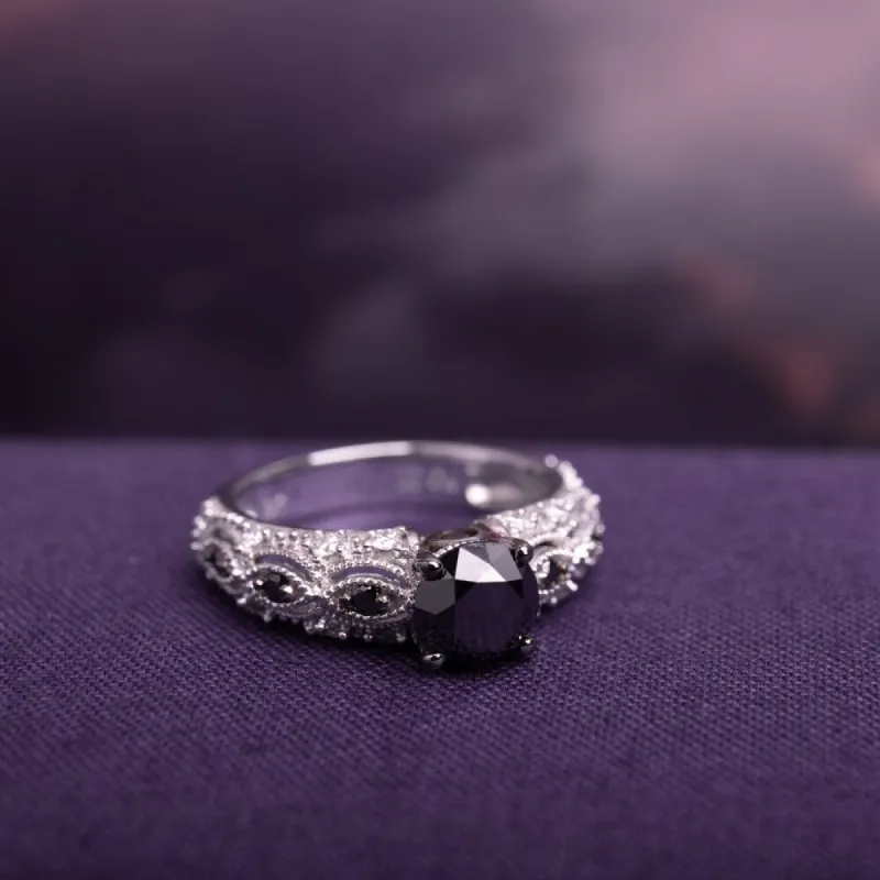Miadora 10k White Gold 2ct TDW Black and White Diamond Vintage Engagement Ring sold by Zulily