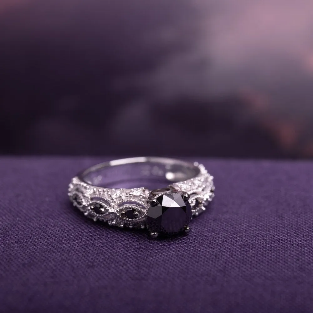 Miadora 10k White Gold 2ct TDW Black and White Diamond Vintage Engagement Ring sold by Zulily