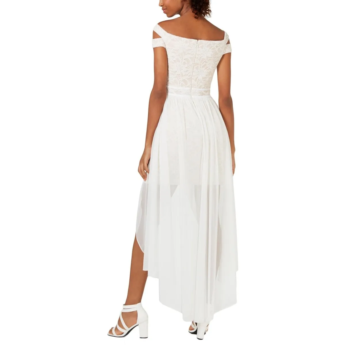 Morgan & Co. Women's Off the Shoulder Lace & Chiffon Overlay Gown Ivory Size 5 sold by Zulily product image thumbnail 2