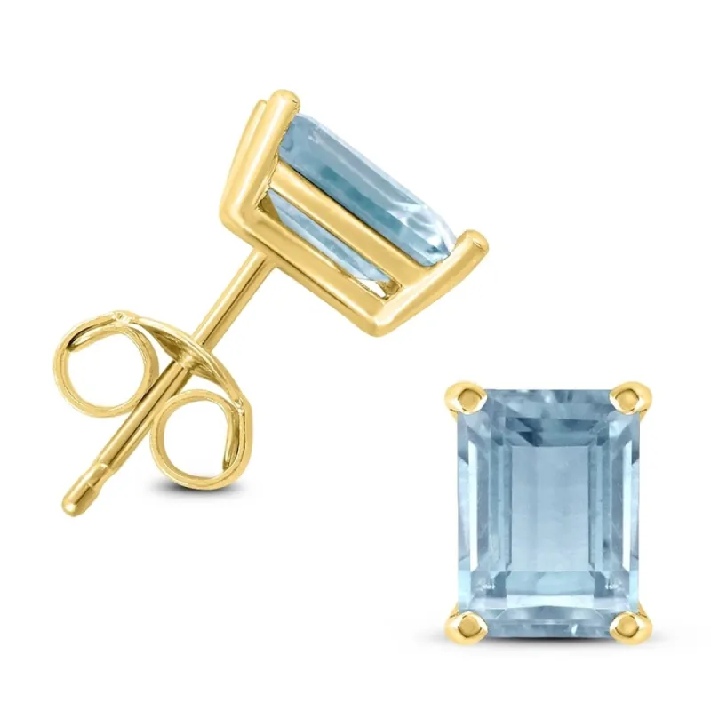 14K Yellow Gold 5x3MM Emerald Shaped Aquamarine Earrings sold by Zulily