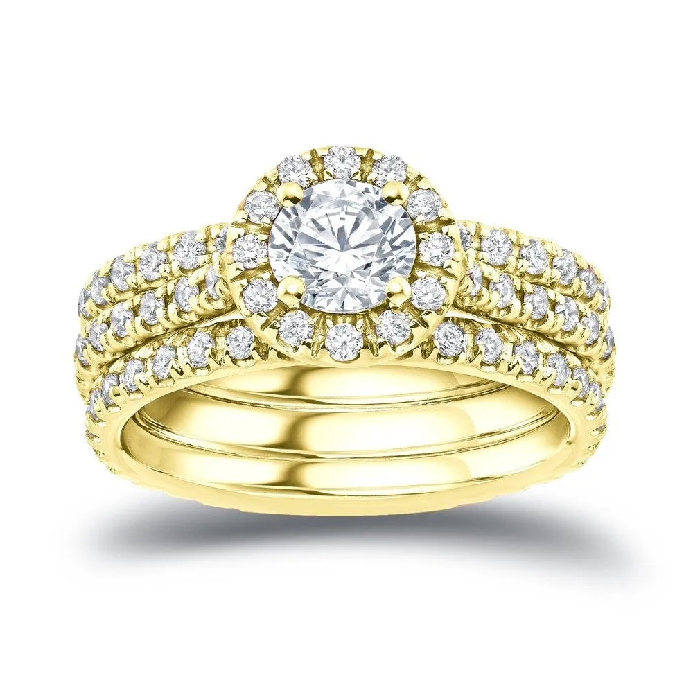 Auriya 14k Gold 1 1/4ctw Round Halo Diamond Engagement Ring 3-piece Bridal Set sold by Zulily product image thumbnail 2