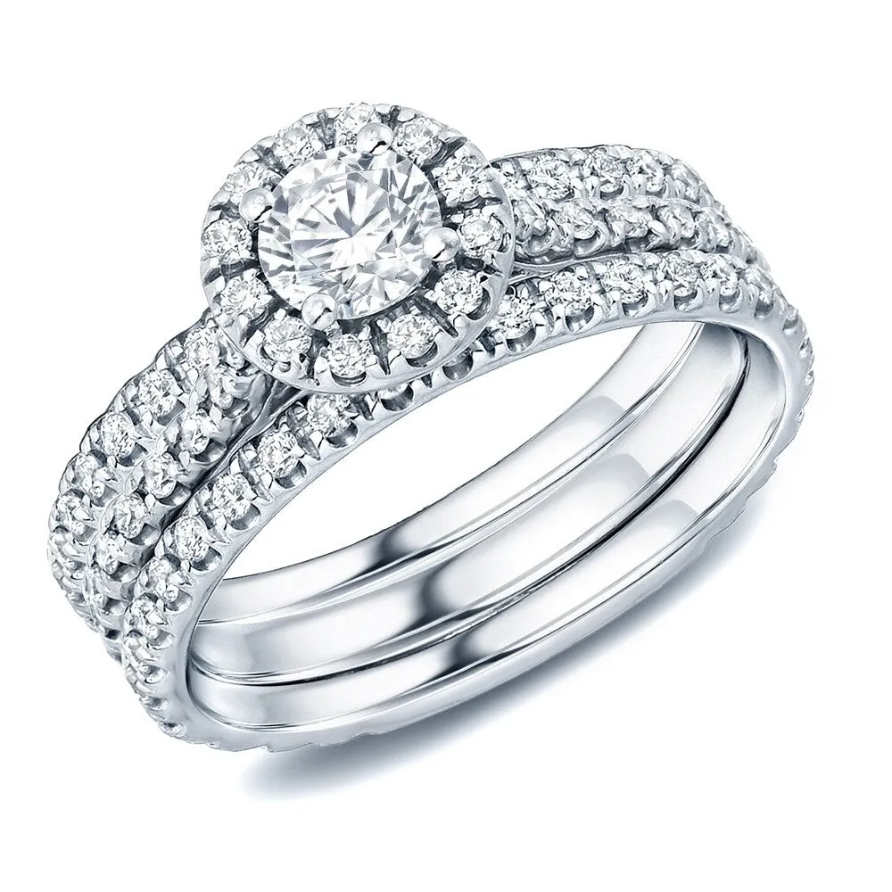 Auriya 14k Gold 1 1/4ctw Round Halo Diamond Engagement Ring 3-piece Bridal Set sold by Zulily product image thumbnail 5