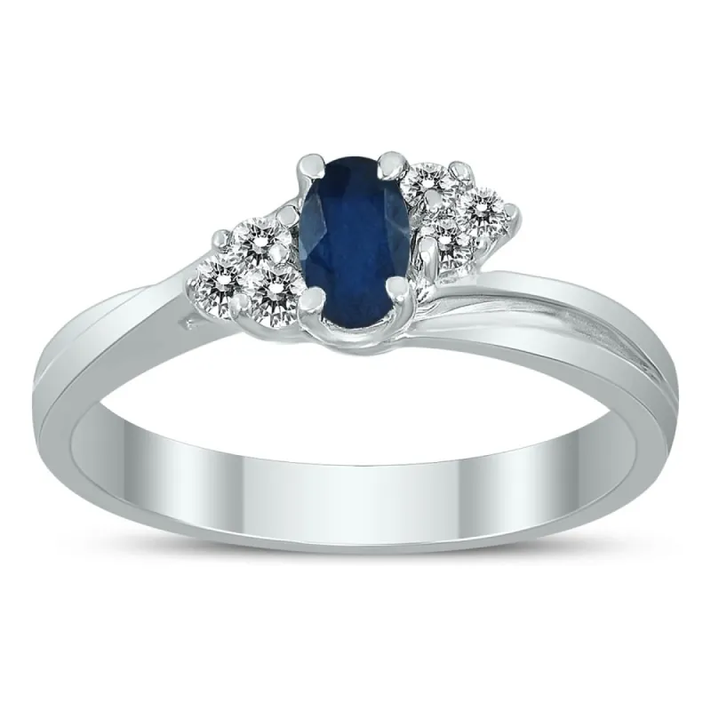 5X3MM Sapphire and Diamond Twist Ring in 10K White Gold sold by Zulily