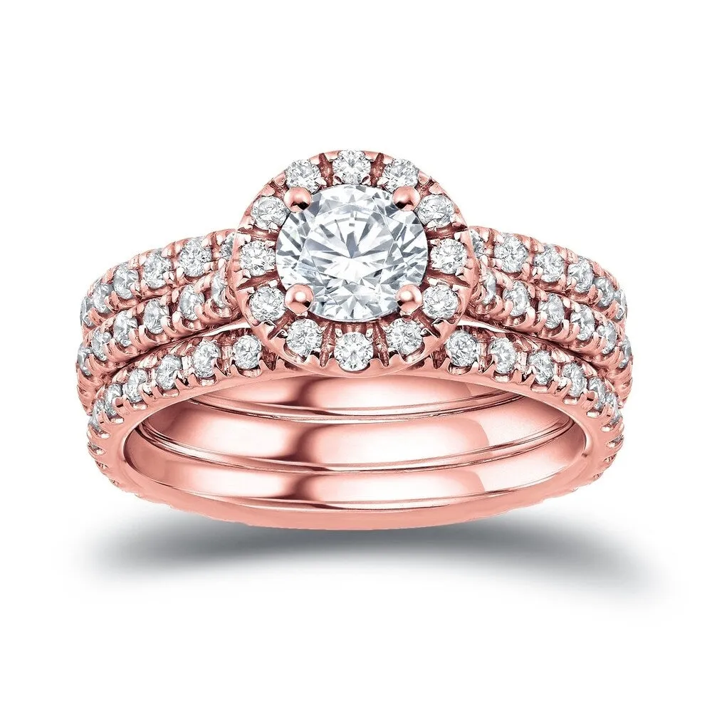 Auriya 14k Gold 1 1/4ctw Round Halo Diamond Engagement Ring 3-piece Bridal Set sold by Zulily product image thumbnail 3