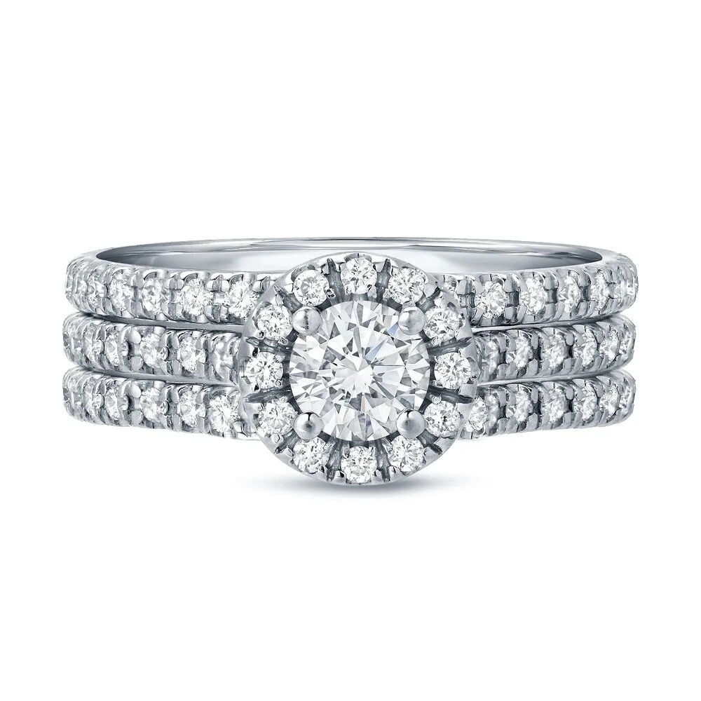 Auriya 14k Gold 1 1/4ctw Round Halo Diamond Engagement Ring 3-piece Bridal Set sold by Zulily product image thumbnail 4