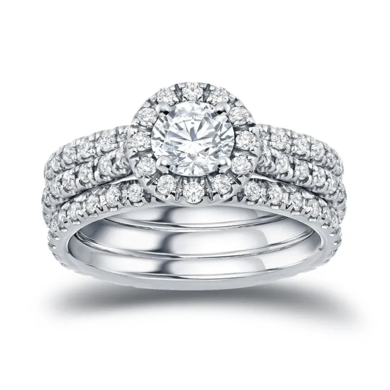 Auriya 14k Gold 1 1/4ctw Round Halo Diamond Engagement Ring 3-piece Bridal Set sold by Zulily