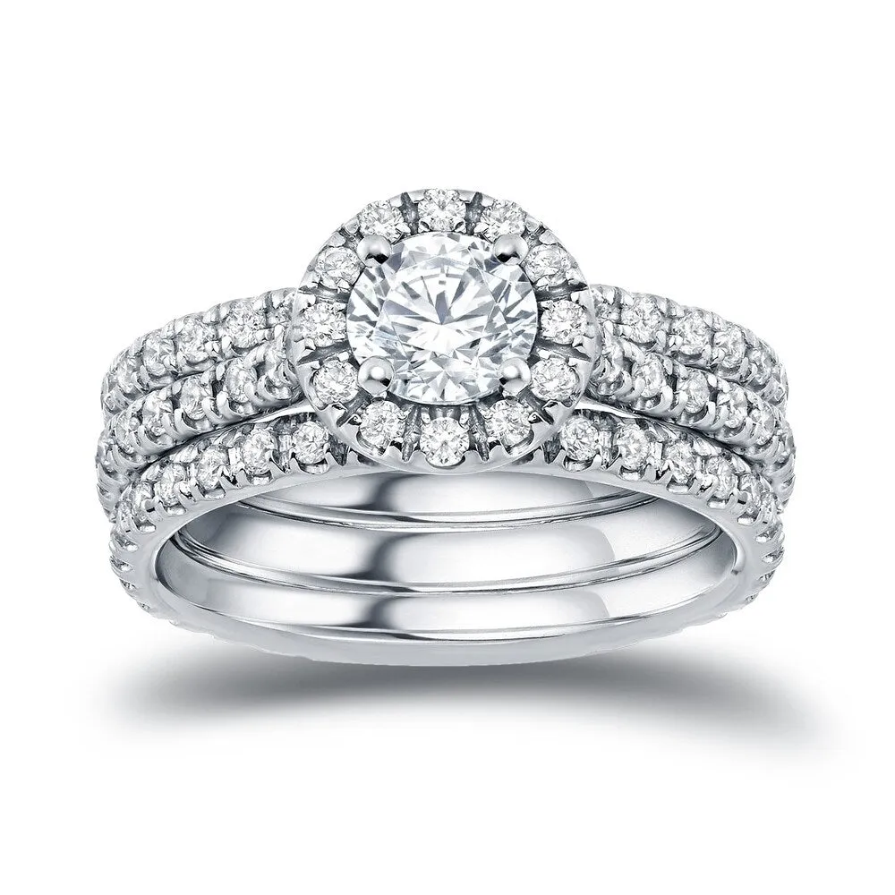 Auriya 14k Gold 1 1/4ctw Round Halo Diamond Engagement Ring 3-piece Bridal Set sold by Zulily