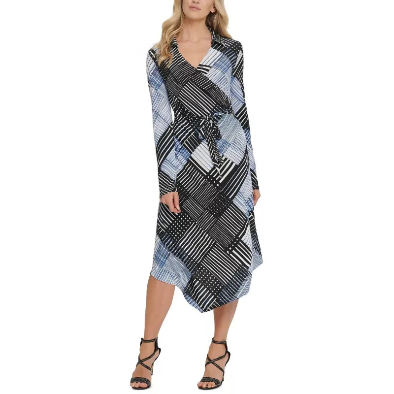 DKNY Women's Printed Faux-Wrap Dress Blue Size Medium sold by Zulily