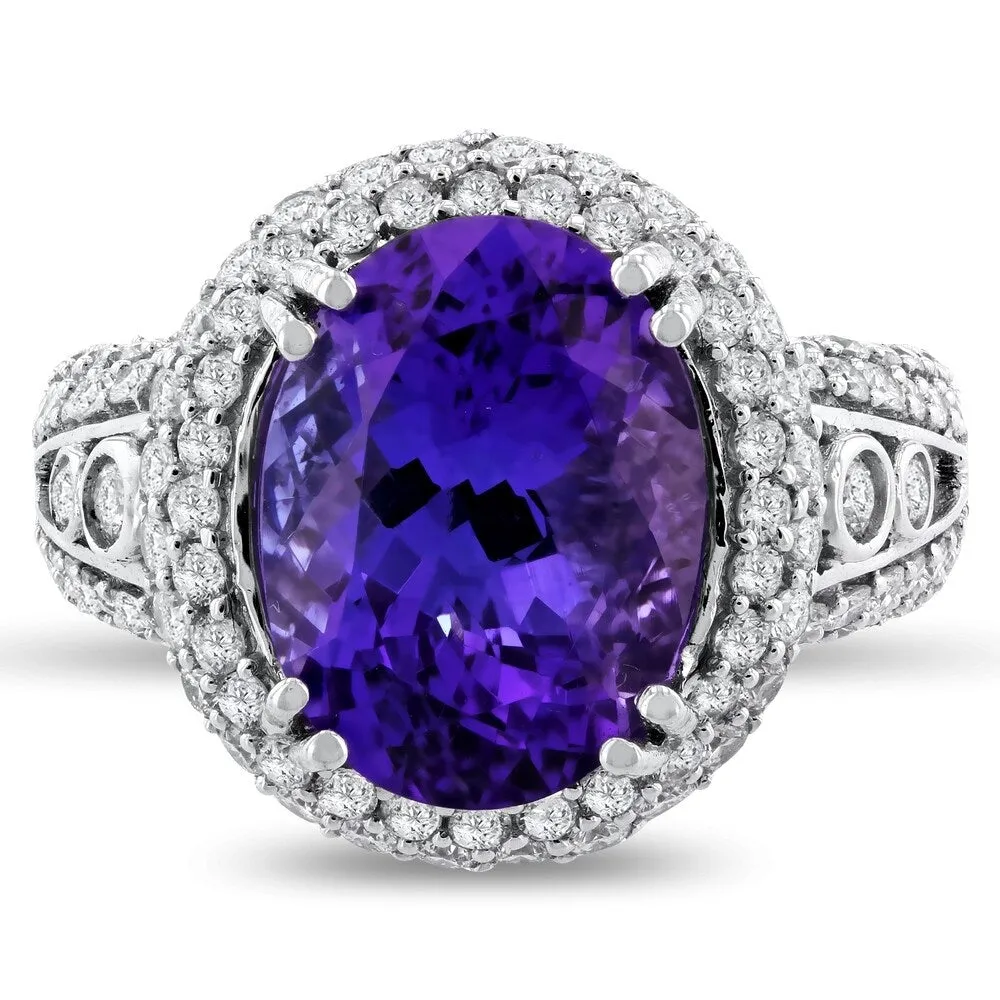 Auriya 14k White Gold 6 1/2ct Natural Oval-Cut Tanzanite and 1 3/8ct TDW Diamond Halo Engagement Ring sold by Zulily product image thumbnail 2