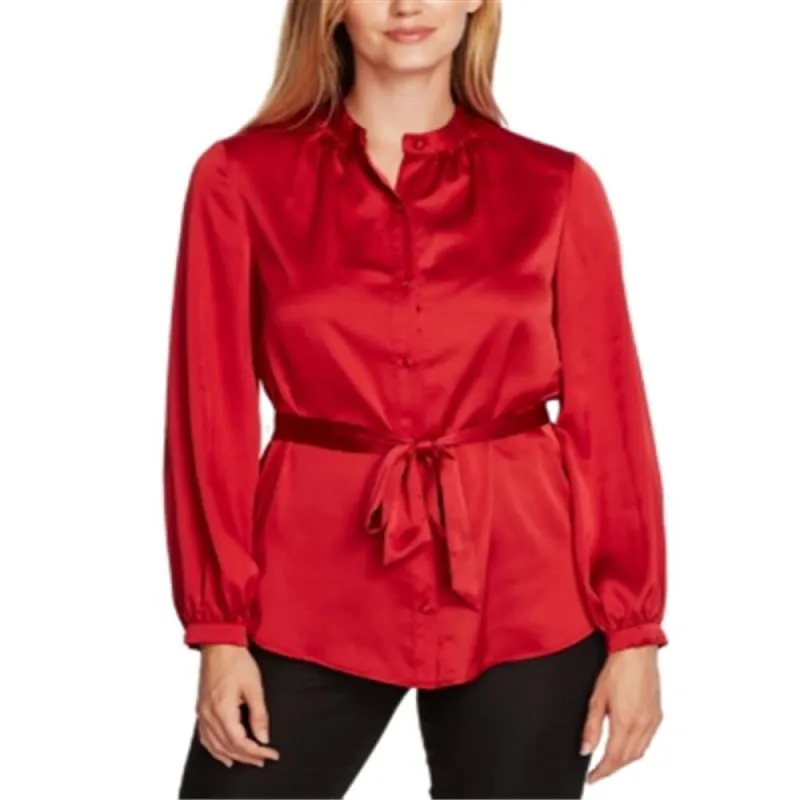 Vince Camuto Women's Belted Satin Charmeuse Blouse Red Size Medium sold by Zulily