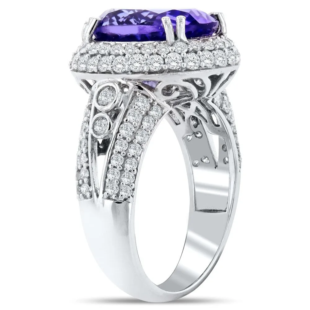 Auriya 14k White Gold 6 1/2ct Natural Oval-Cut Tanzanite and 1 3/8ct TDW Diamond Halo Engagement Ring sold by Zulily product image thumbnail 3