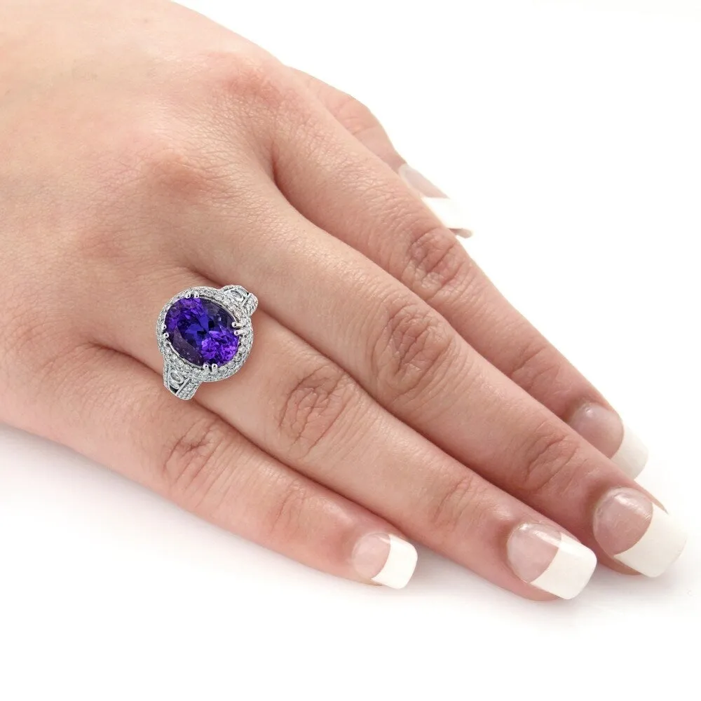 Auriya 14k White Gold 6 1/2ct Natural Oval-Cut Tanzanite and 1 3/8ct TDW Diamond Halo Engagement Ring sold by Zulily product image thumbnail 5