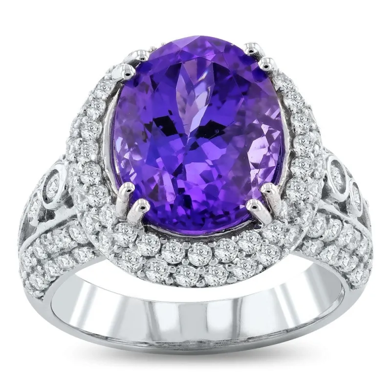 Auriya 14k White Gold 6 1/2ct Natural Oval-Cut Tanzanite and 1 3/8ct TDW Diamond Halo Engagement Ring sold by Zulily