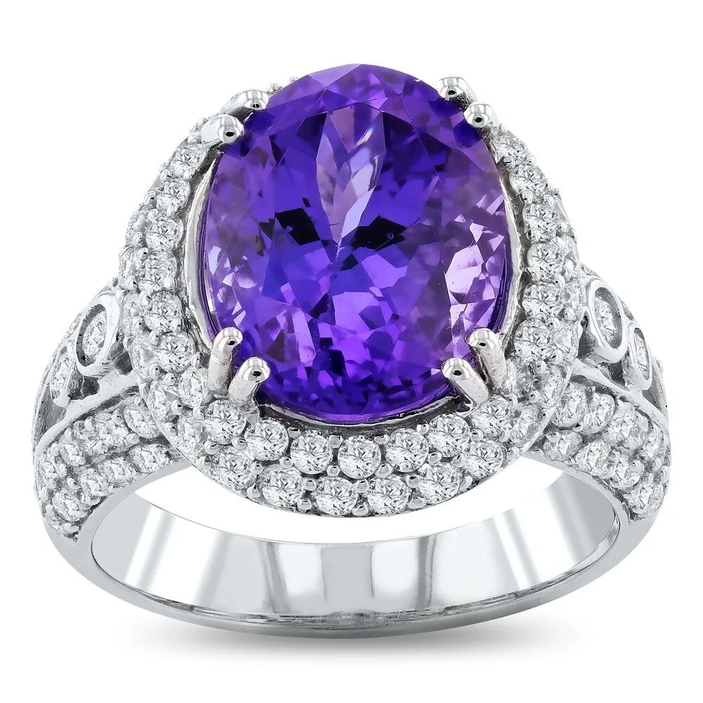 Auriya 14k White Gold 6 1/2ct Natural Oval-Cut Tanzanite and 1 3/8ct TDW Diamond Halo Engagement Ring sold by Zulily