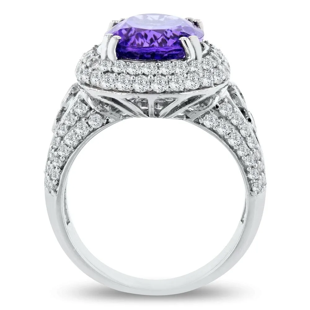 Auriya 14k White Gold 6 1/2ct Natural Oval-Cut Tanzanite and 1 3/8ct TDW Diamond Halo Engagement Ring sold by Zulily product image thumbnail 4