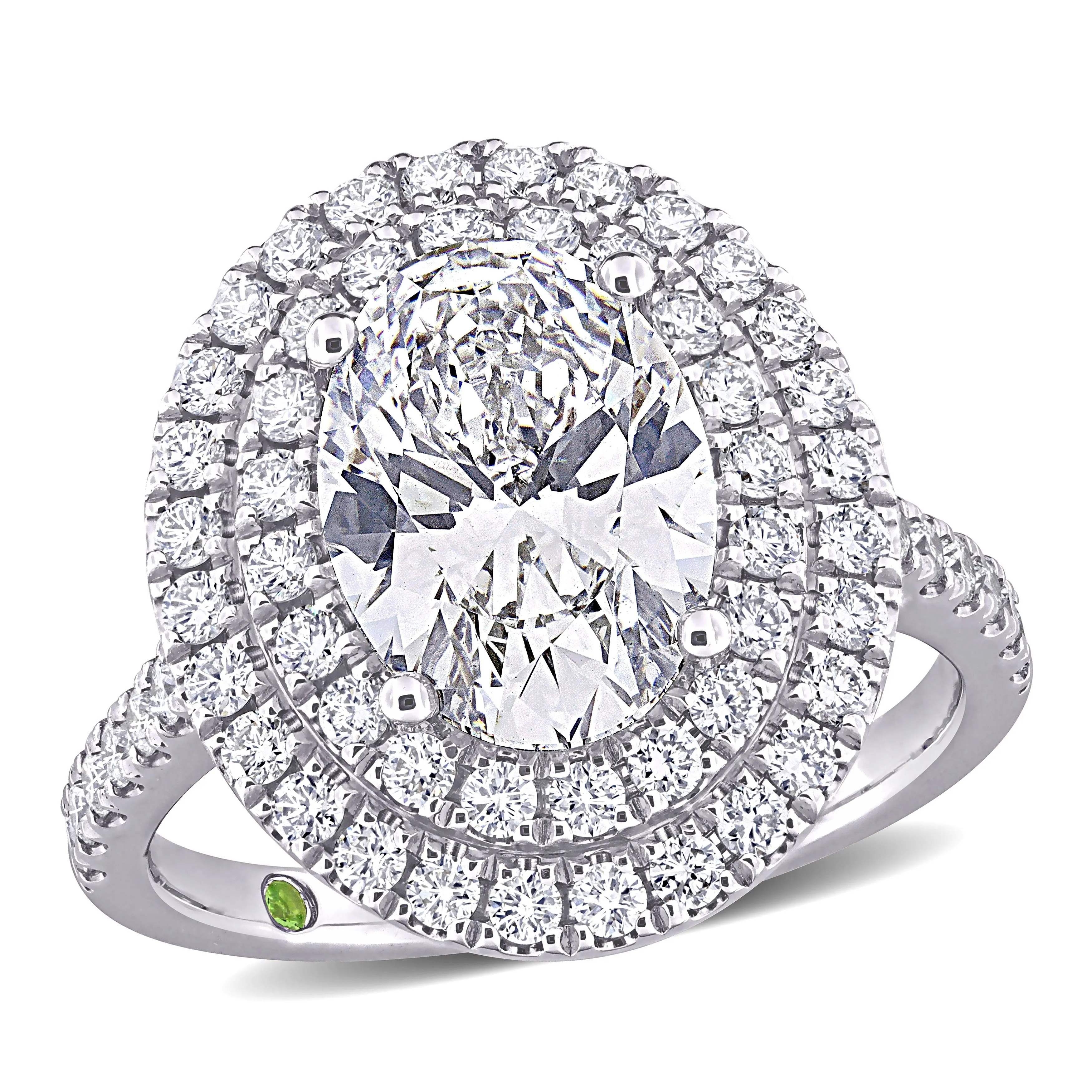 Created Forever 3 7/8ct TDW Lab-Grown Diamond and Tsavorite Accent Oval Halo Ring in 14k White Gold sold by Zulily