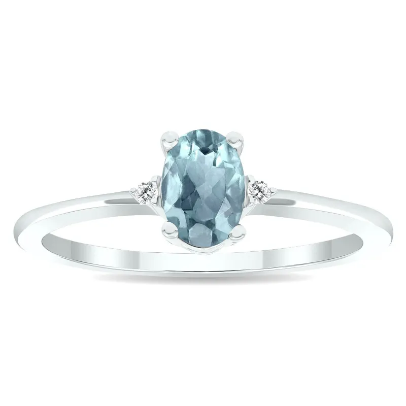 Women's Aquamarine and Diamond Classic Band in 10K White Gold sold by Zulily