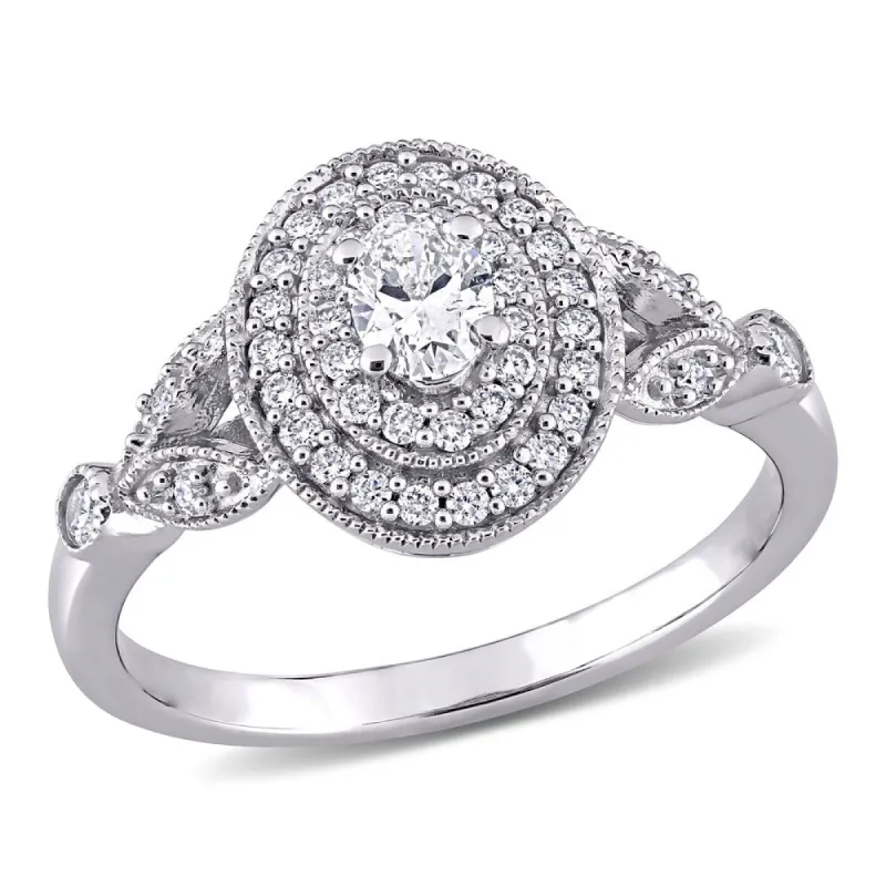 Miadora 14k White Gold 1/2ct TDW Oval Diamond Double Halo Engagement Ring sold by Zulily