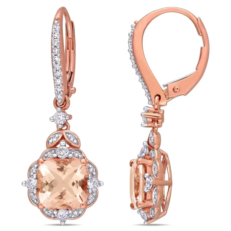 Miadora 14k Rose Gold Morganite White Sapphire and 1/6ct TDW Diamond Vintage Halo Drop Earrings sold by Zulily