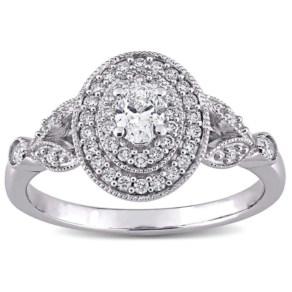 Miadora 14k White Gold 1/2ct TDW Oval Diamond Double Halo Engagement Ring sold by Zulily product image thumbnail 2