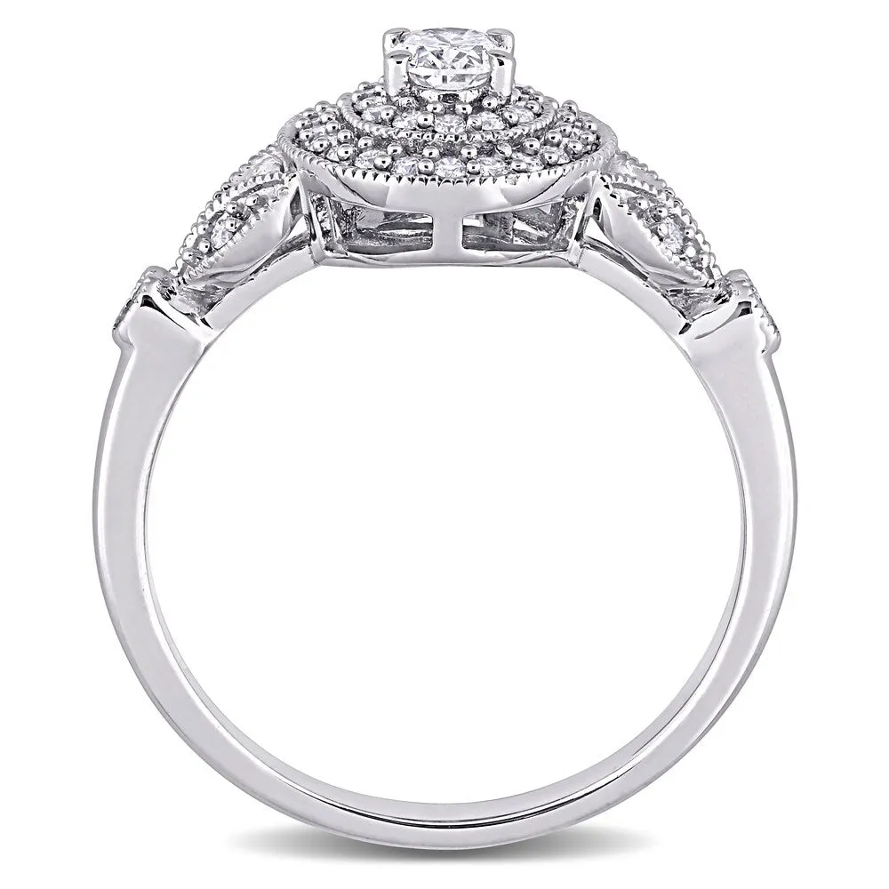 Miadora 14k White Gold 1/2ct TDW Oval Diamond Double Halo Engagement Ring sold by Zulily product image thumbnail 4