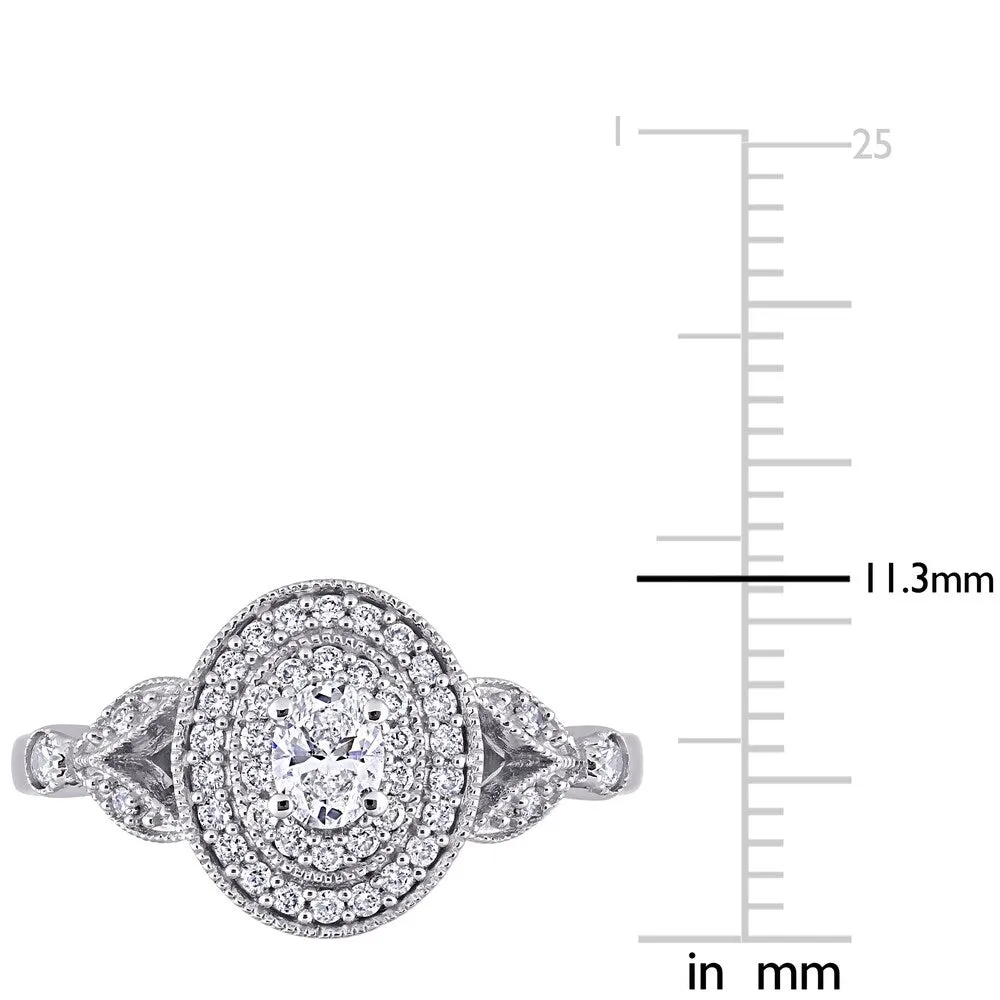 Miadora 14k White Gold 1/2ct TDW Oval Diamond Double Halo Engagement Ring sold by Zulily product image thumbnail 5