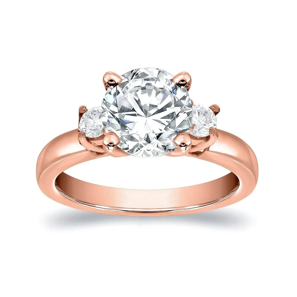 Auriya 14k Gold 3ct Moissanite and Diamond 3-Stone Engagement Ring 2/5ctw sold by Zulily product image thumbnail 3