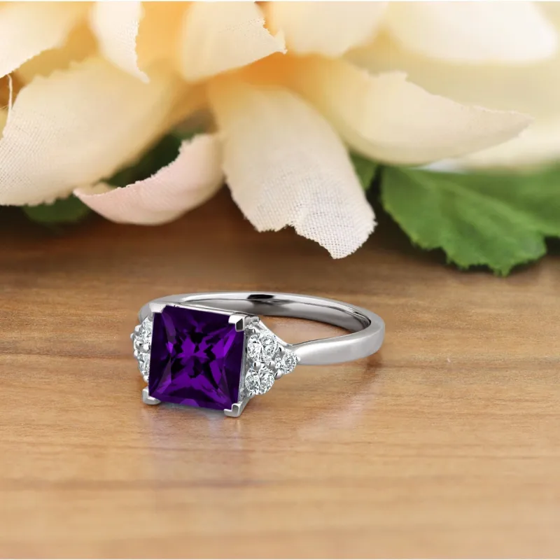 Auriya 1 7/8ct Princess-cut Purple Amethyst and Diamond Engagement Ring 1/3ctw 14k Gold sold by Zulily