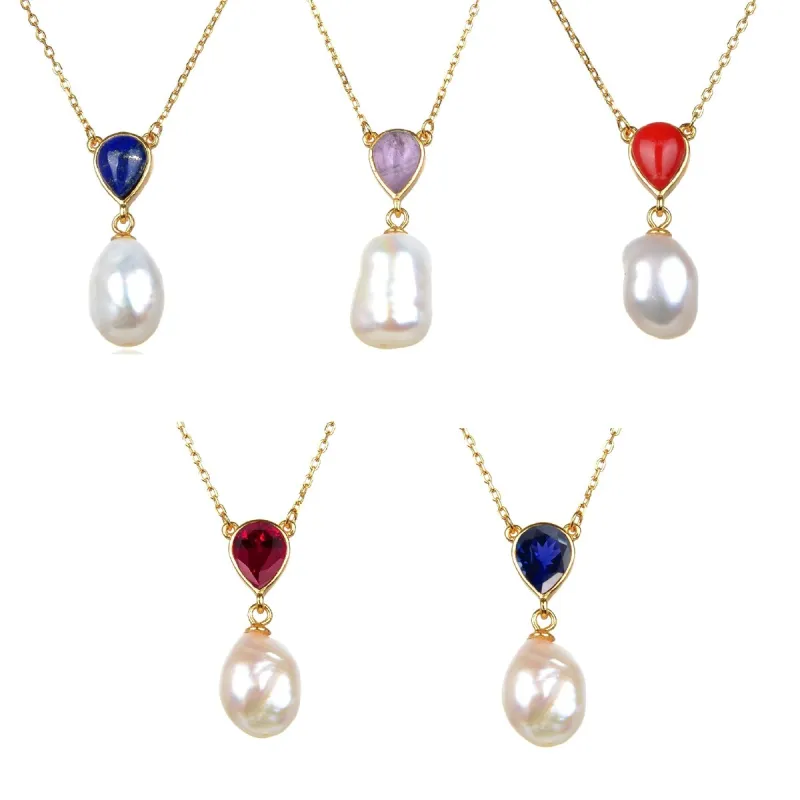 Gold Over Sterling Silver Choice Of Gemstone Solitaire Pendant 18" Chain + 2 Extender sold by Zulily