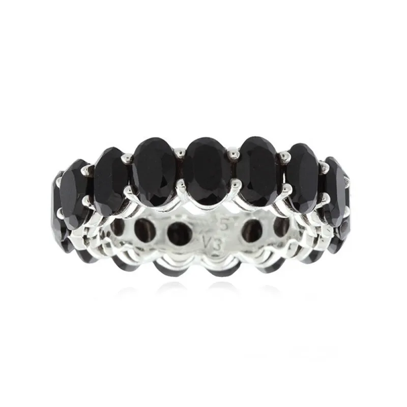 Sterling Silver 6x4 mm Oval Cut Black Spinel Eternity Ring sold by Zulily