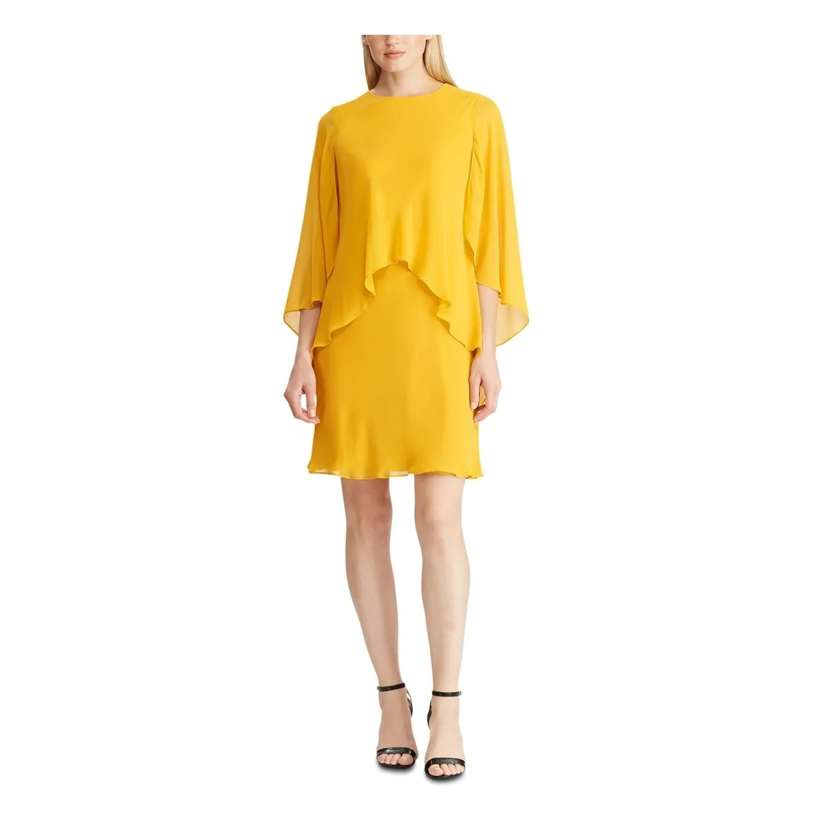 Ralph Lauren Women's 3/4 Sleeve Above The Knee Fit Flare Evening Dress Yellow Size 6 sold by Zulily