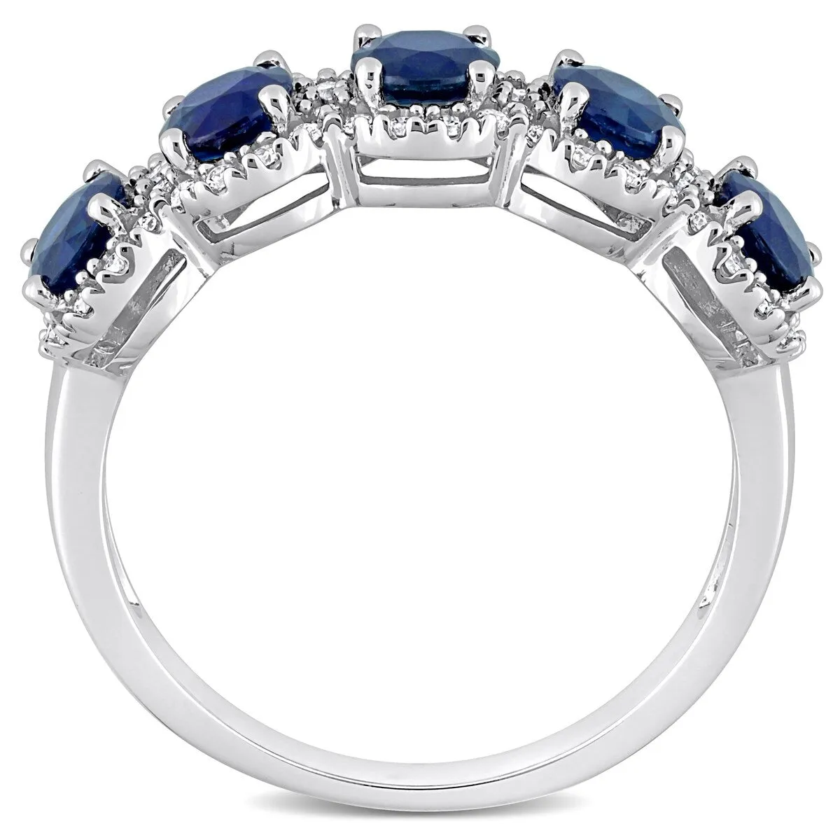 Miadora Blue Sapphire and 1/5ct TDW Diamond 5-Stone Halo Semi-Eternity Band Ring in 14k White Gold sold by Zulily product image thumbnail 3