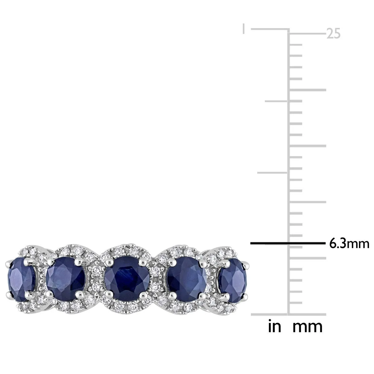Miadora Blue Sapphire and 1/5ct TDW Diamond 5-Stone Halo Semi-Eternity Band Ring in 14k White Gold sold by Zulily product image thumbnail 4