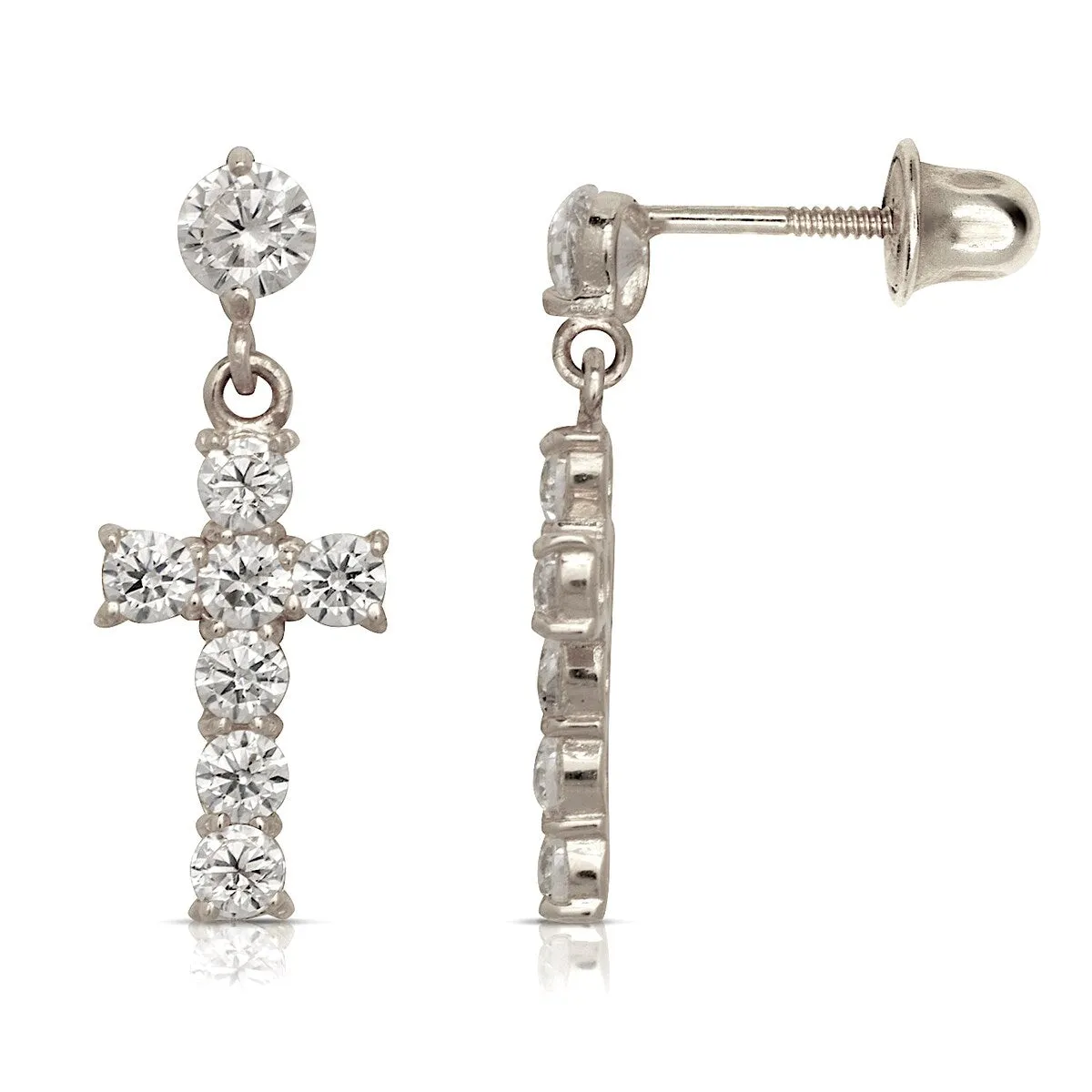 Curata 14k Gold Round Cubic Zirconia Large Drop Cross Screw Back Stud Earrings sold by Zulily product image thumbnail 4