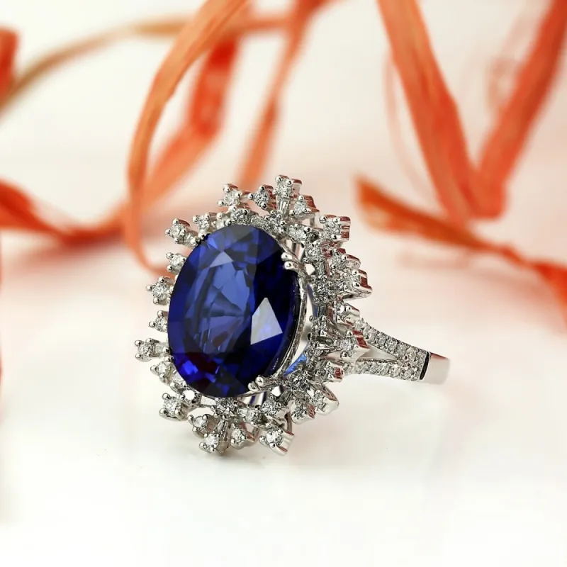 Auriya 18k Gold 8 3/4ct Blue Sapphire and 9/10ctw Halo Diamond Engagement Ring sold by Zulily