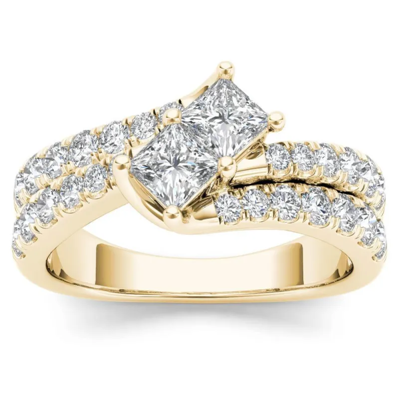 De Couer 14k Yellow Gold 1 1/2ct TDW Two-Stone Diamond Engagement Ring sold by Zulily