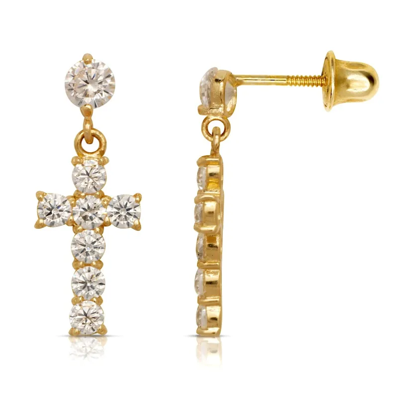Curata 14k Gold Round Cubic Zirconia Large Drop Cross Screw Back Stud Earrings sold by Zulily