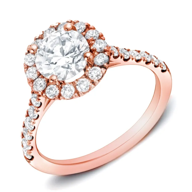 Auriya 14k Rose Gold 1 1/2ctw Round Halo Diamond Engagement Ring Certified sold by Zulily