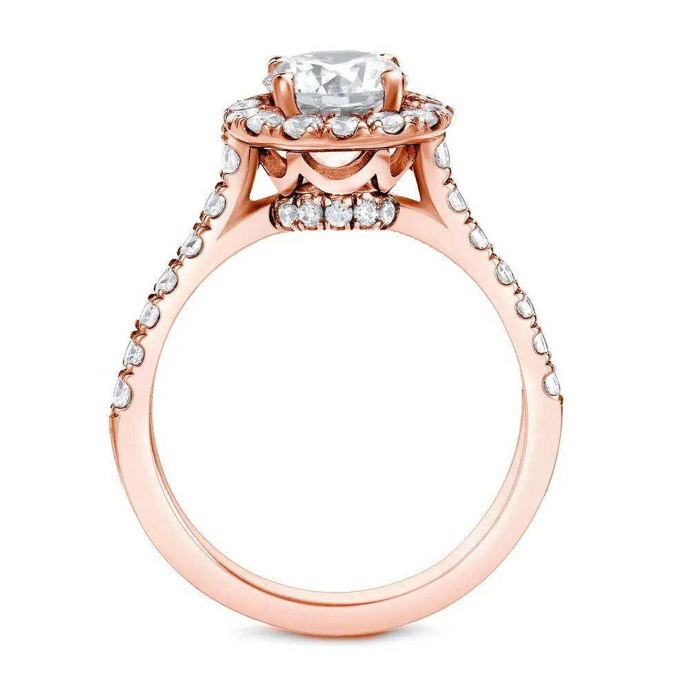 Auriya 14k Rose Gold 1 1/2ctw Round Halo Diamond Engagement Ring Certified sold by Zulily product image thumbnail 3