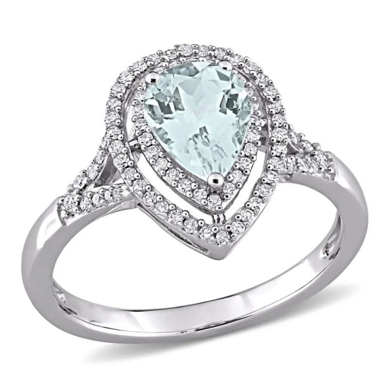 Miadora 14k White Gold Pear-cut Aquamarine & 1/4ct TDW Diamond Double Halo Engagement Ring sold by Zulily